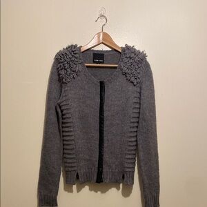 Trouve Gray Cardigan with Textured Knit and Shaggy Shoulders
